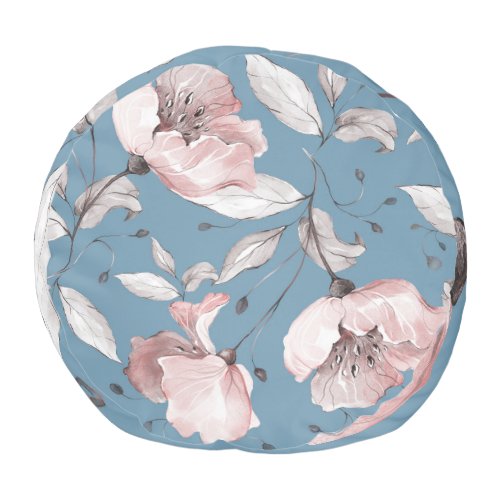 Spring flowers leaves seamless design pouf