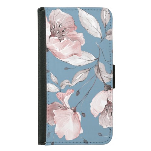 Spring flowers leaves seamless design samsung galaxy s5 wallet case
