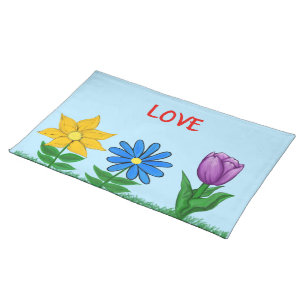 Spring Flowers Love Blue Placemats