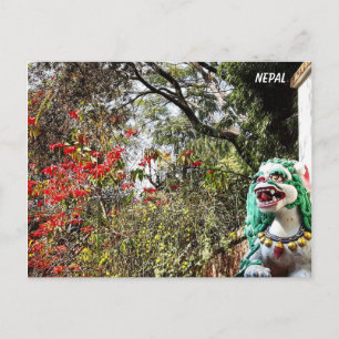 Spring flowers, monastery guardians - Nepal Postcard