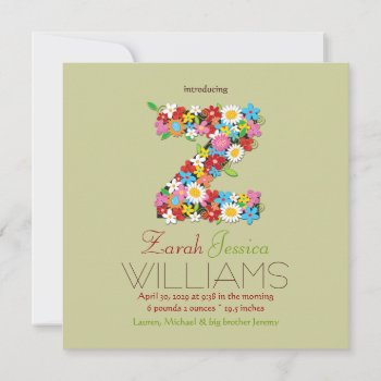Spring Flowers Monogram Baby Girl Photo Birth Announcement by fatfatin_design at Zazzle