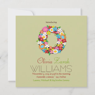 Spring Flowers Monogram Baby Girl Photo Birth Announcement