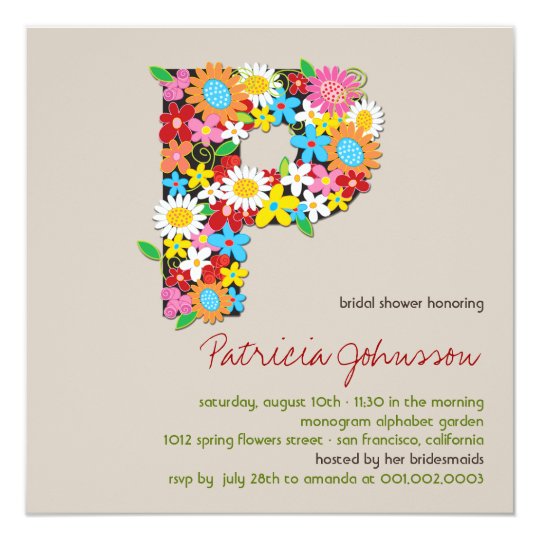Spring Flowers Monogram Chic Bridal Shower Invite
