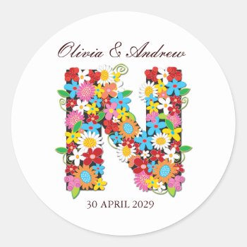 Spring Flowers Monogram Wedding Sticker by fatfatin_design at Zazzle