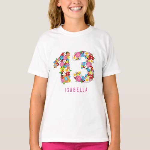 Spring Flowers Number 13th Girls Birthday Party T_Shirt