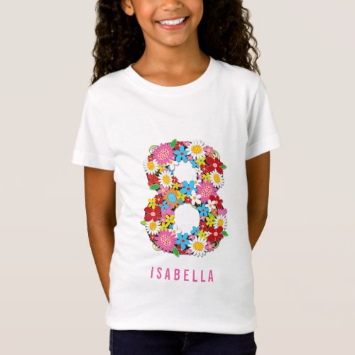Spring Flowers Number Eight 8th Birthday Party T_Shirt