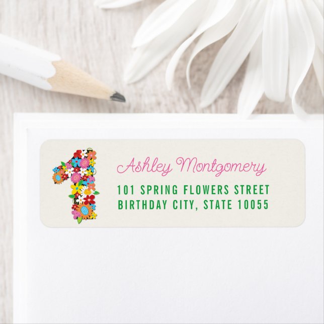 Spring Flowers Number One Kid 1st Birthday Address Label (Insitu)