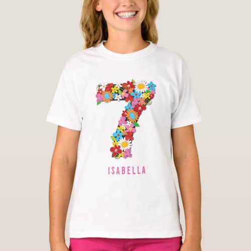 Spring Flowers Number Seven 7th Birthday Party T_Shirt