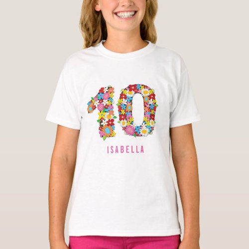 Spring Flowers Number Ten Girl 10th Birthday Party T_Shirt