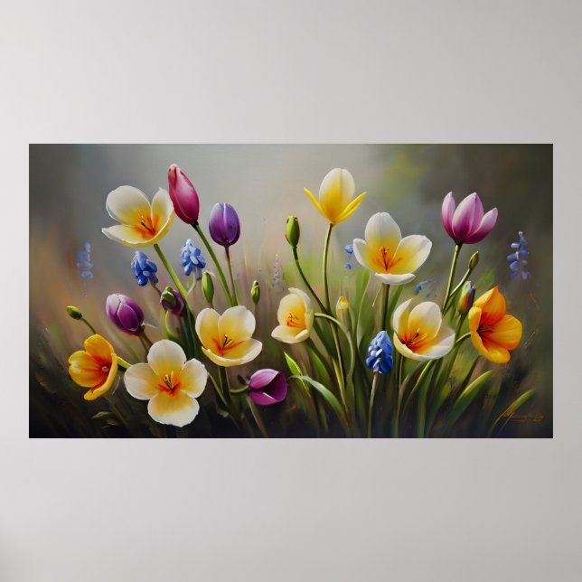 Spring flowers oil painting poster (Front)