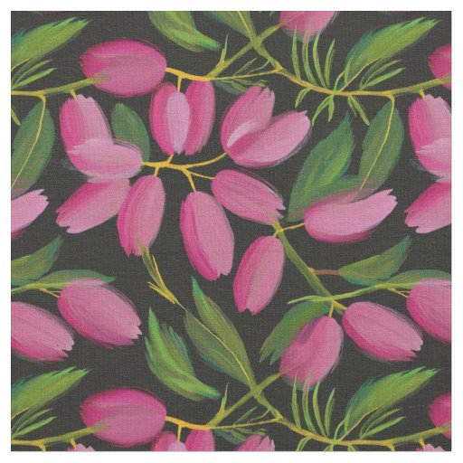Spring flowers on a black background fabric