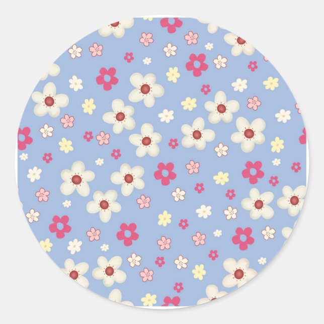 spring flowers on blue background classic round sticker (Front)