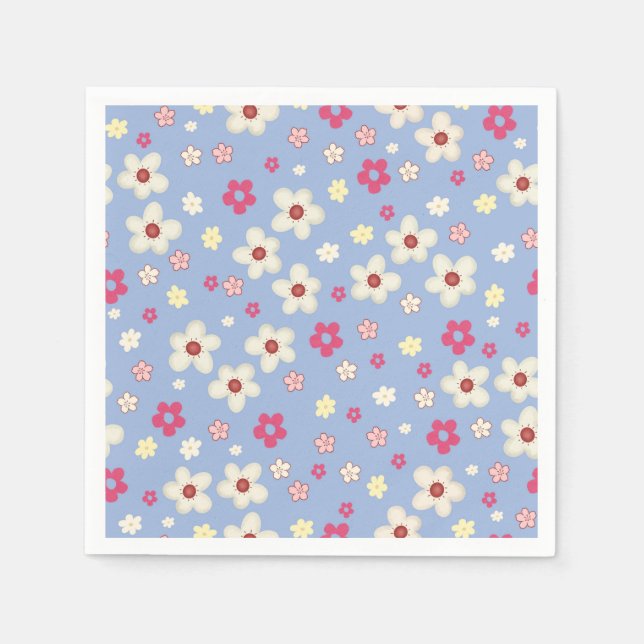spring flowers on blue background napkins (Front)