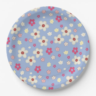 spring flowers on blue background paper plates