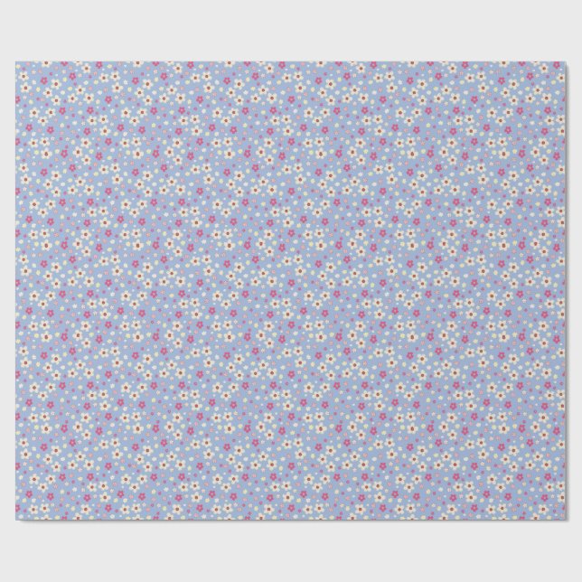 spring flowers on blue background wrapping paper (Flat)
