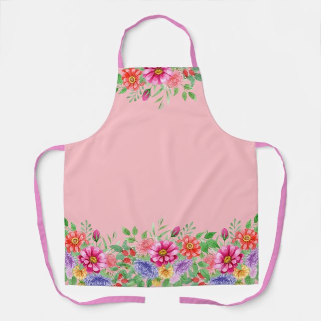Spring Flowers on Pink Background Cooking Apron (Front)