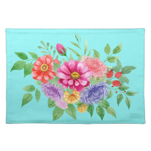 Spring Flowers on Teal Background Cloth Placemat