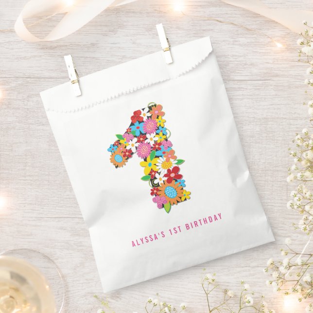 Spring Flowers One 1st Birthday Party Favor Bag (Clipped)