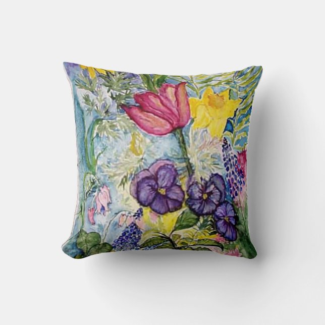 Spring Flowers Pansy Daffodil pastels Throw Pillow (Front)