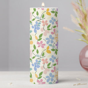 Spring Flowers Pastel Colors Pillar Candle