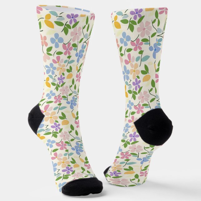 Spring Flowers Pastel Colors Socks (Angled)