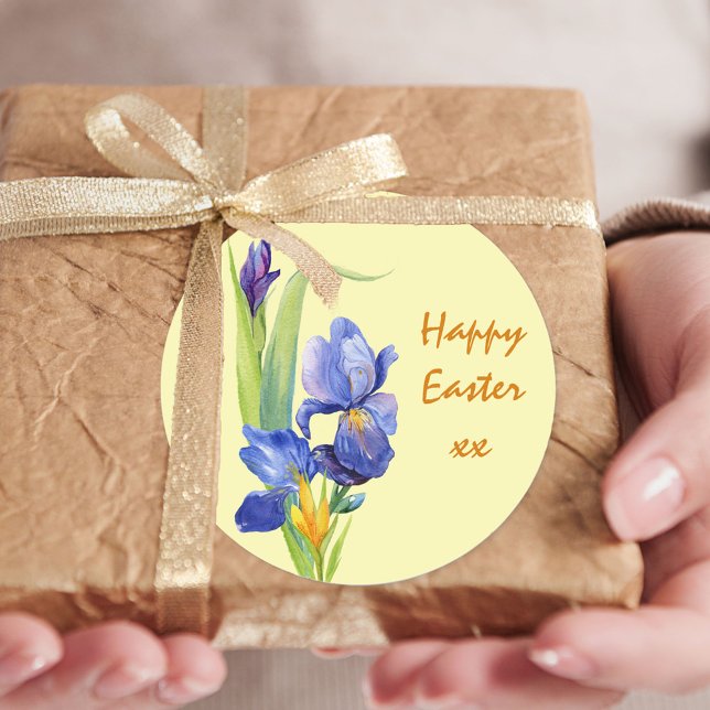 Spring Flowers - Pastel Yellow Happy Easter Classic Round Sticker (Creator Uploaded)