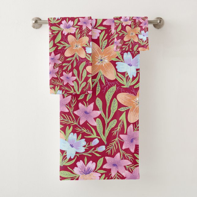 Spring Flowers Pattern  Bath Towel Set (Insitu)