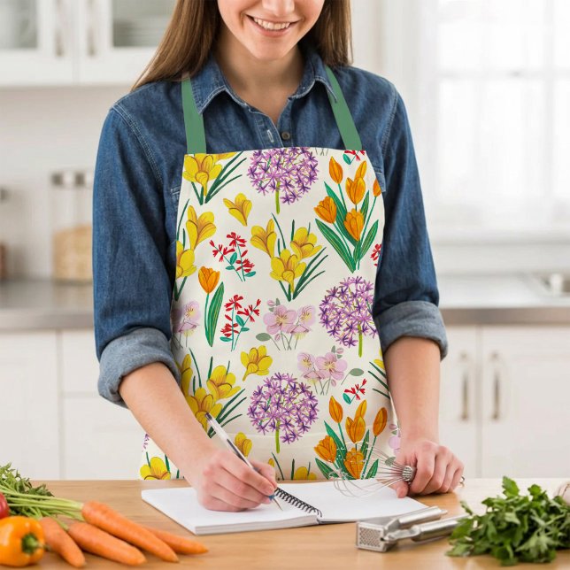 Spring Flowers Pattern Colorful Garden Cooking Apron (Spring Flowers Pattern Colorful Garden Cooking Apron)