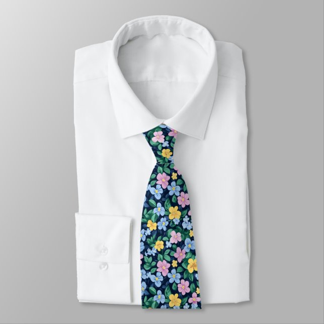 Spring Flowers Pattern Neck Tie (Tied)