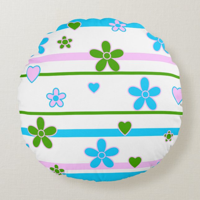 Spring Flowers Pattern Round Pillow (Front)
