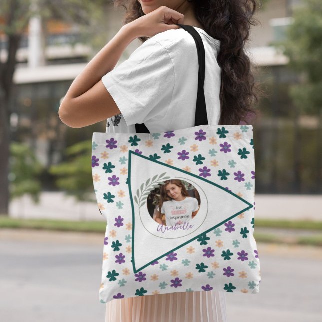 Spring Flowers Pattern with Name & Photo Tote Bag (Creator Uploaded)