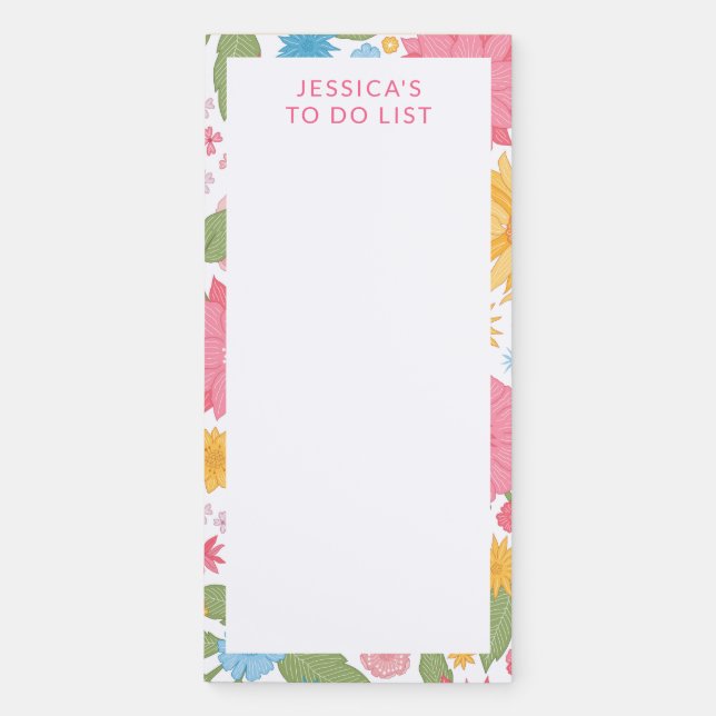 Spring Flowers Personalized Name Magnetic Notepad (Front)