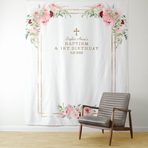 Spring Flowers Photo Booth First Birthday Baptism Tapestry
