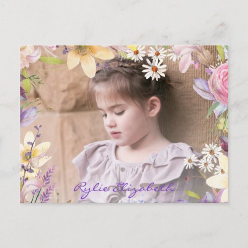 Spring Flowers Photo Frame with Editable Text Postcard