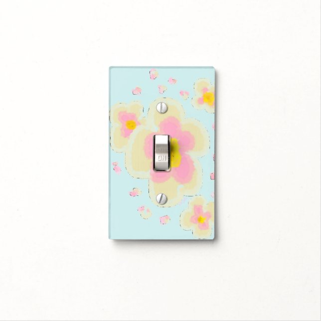 Spring Flowers (pink/aqua) Light Switch Cover (In Situ)
