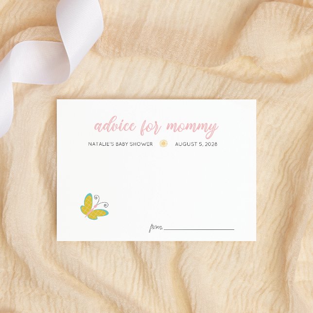 Spring Flowers Pink Butterfly Baby Shower Advice Note Card (Creator Uploaded)