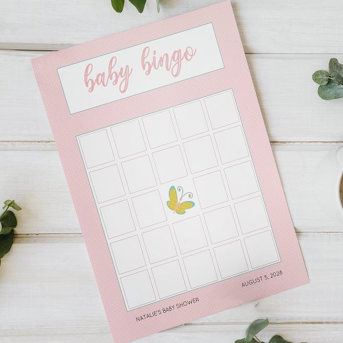 Spring Flowers Pink Butterfly Baby Shower Bingo