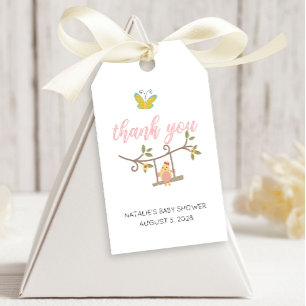 Spring Flowers Pink Butterfly Baby Shower Gift Tags