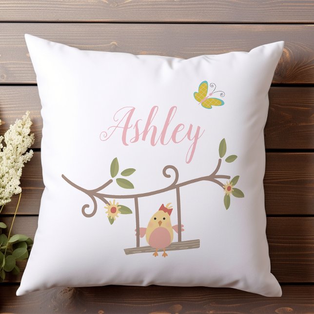 Spring Flowers Pink Butterfly Baby Throw Pillow (Creator Uploaded)