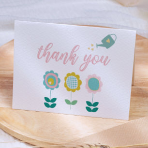 Spring Flowers Pink Butterfly Girl Baby Shower Thank You Card