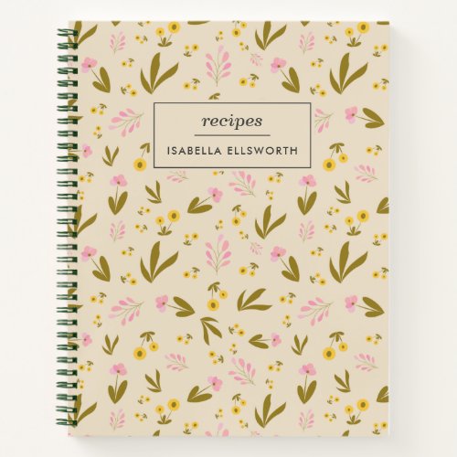 Spring Flowers Pink Green Floral Custom Recipe Notebook