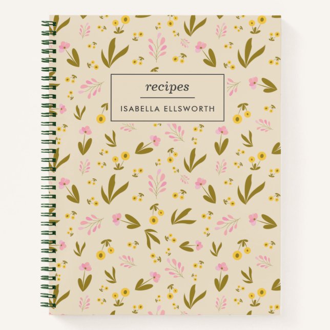 Spring Flowers Pink Green Floral Custom Recipe Notebook (Front)