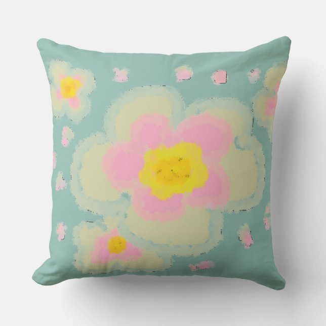 Spring Flowers (pink/green) Throw Pillow (Front)