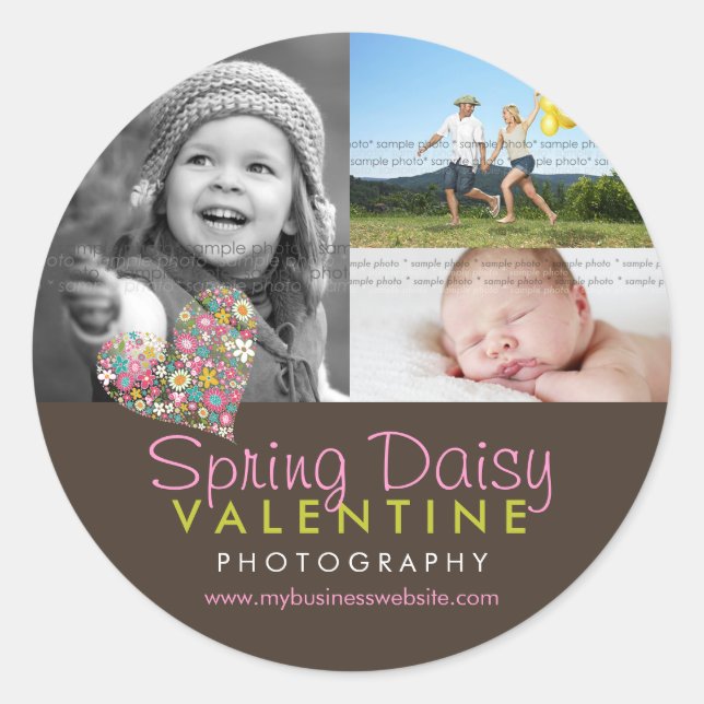 Spring Flowers Pink Heart Business Photo Sticker (Front)