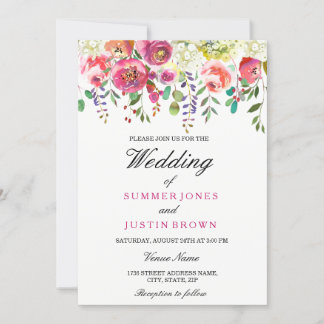 Spring Flowers Pink Peach Wedding Invitation