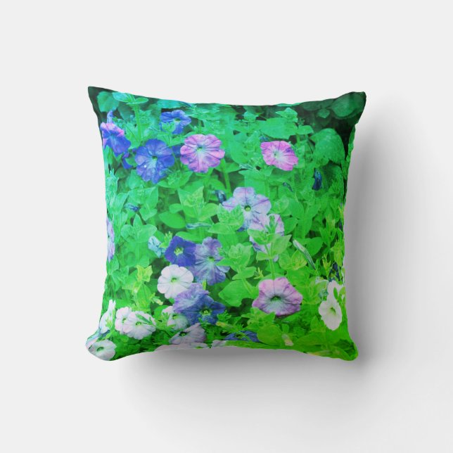 Spring Flowers Pink Petunia Flowers Green Abstract Throw Pillow (Front)