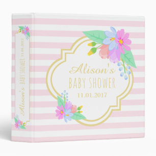 Spring Flowers Pink Stripes Baby Shower Binder
