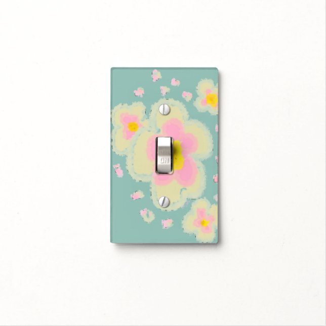 Spring Flowers (pink/teal green) Light Switch Cover (In Situ)