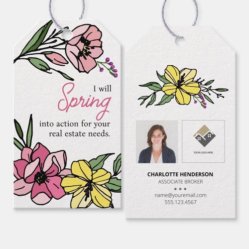 Spring Flowers Pop By Real Estate Logo Gift Tags