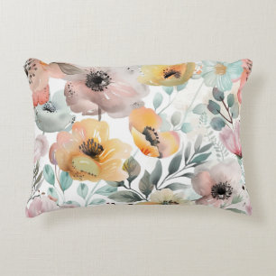 Spring Flowers Poppy Wildflower Watercolor Accent Pillow